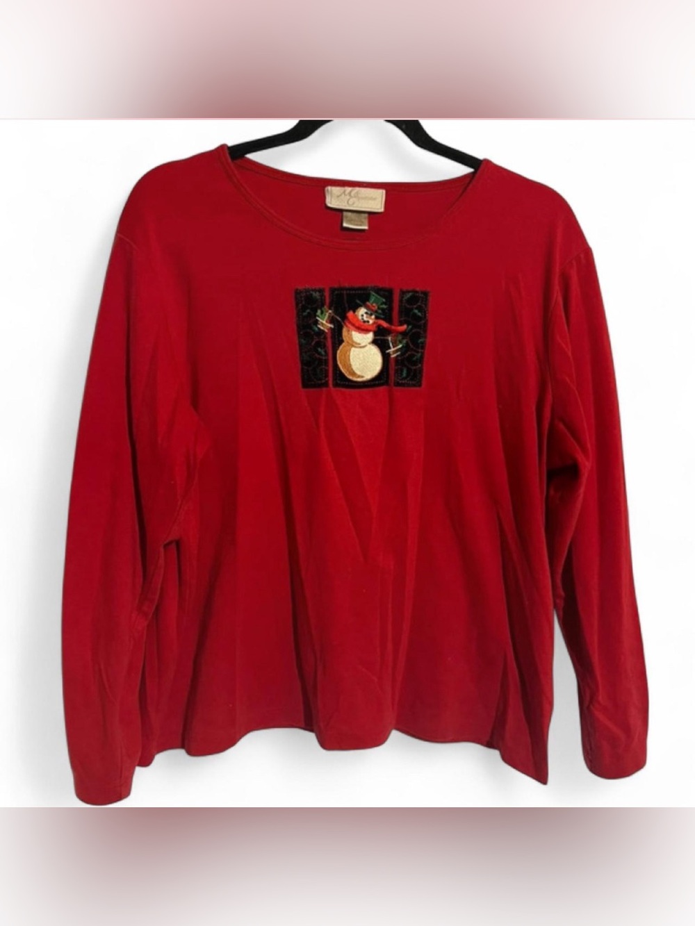 Vintage M&C Sportswear Red Christmas Snowman Long Sleeve Top Tee XL